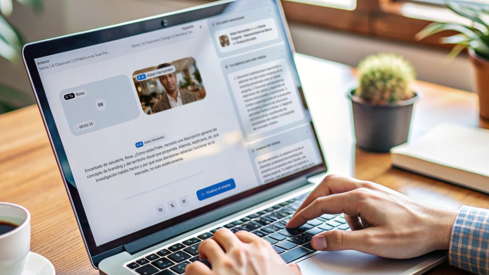 Roleplay en curso: el avatar de cliente conversa con el alumno en directo
